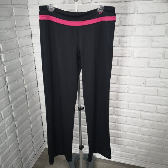 Nike Performance Ladies Size Large Straight Legs Black w/ Pink Yoga Pants - Picture 1 of 9